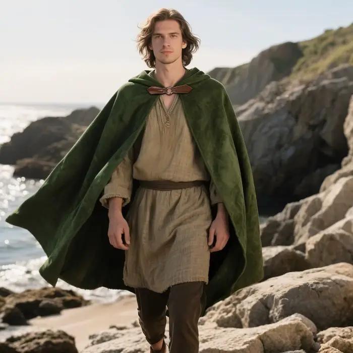 Cape à capuche en velours pour hommes