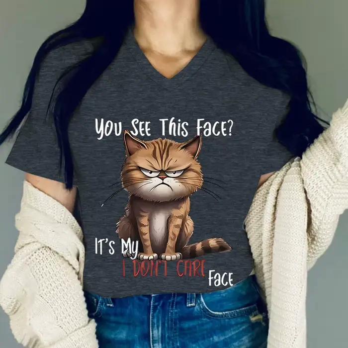 Vêtements pour femmes T-shirt imprimé chat en colère ce n'est mon je n'ai rien faire face t-shirts drôles col en v chemises et chemisiers graphiques amoureux des chats