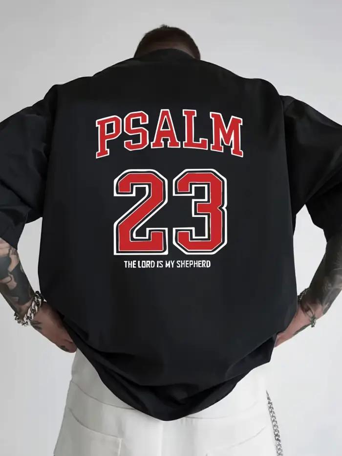 T-shirt homme à épaules tombantes, design double face avec Psaume 23 (chapitre biblique), streetwear couple, t-shirt homme décontracté