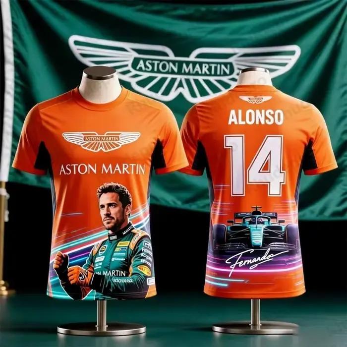 T-shirt à manches courtes style uniforme de course de l'équipe Aston Martin F1