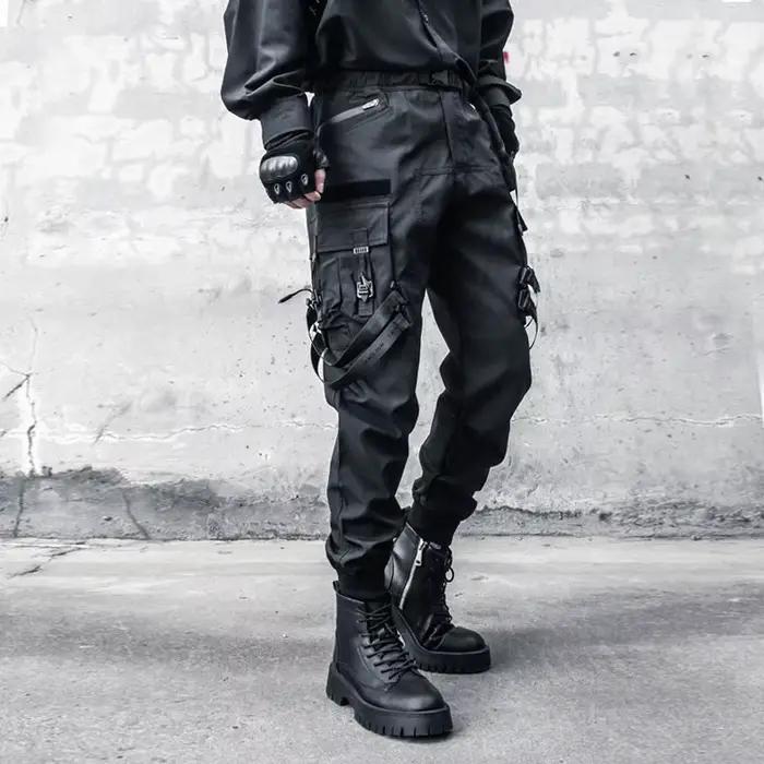 Techwear-Pantalon Cargo Multi-Poches avec Ceinture à Ruban pour Homme