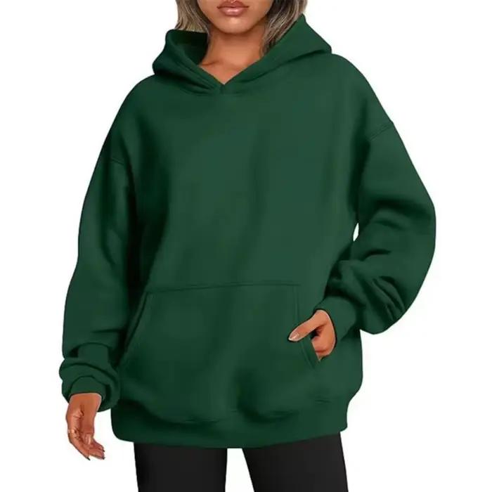 Hip Hop couleur unie à capuche pour femme automne mode vêtements décontracté polaire poche sweats
