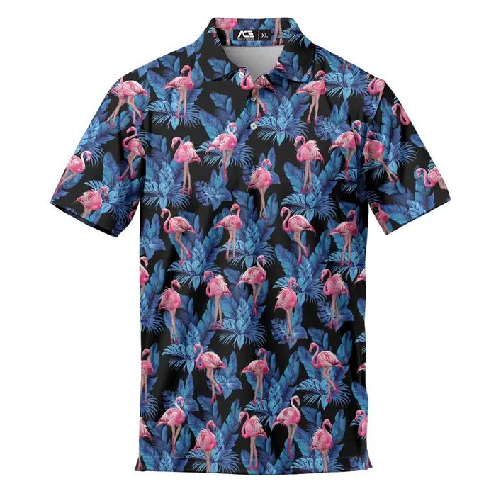 Polos de Golf flamant rose drôle pour hommes