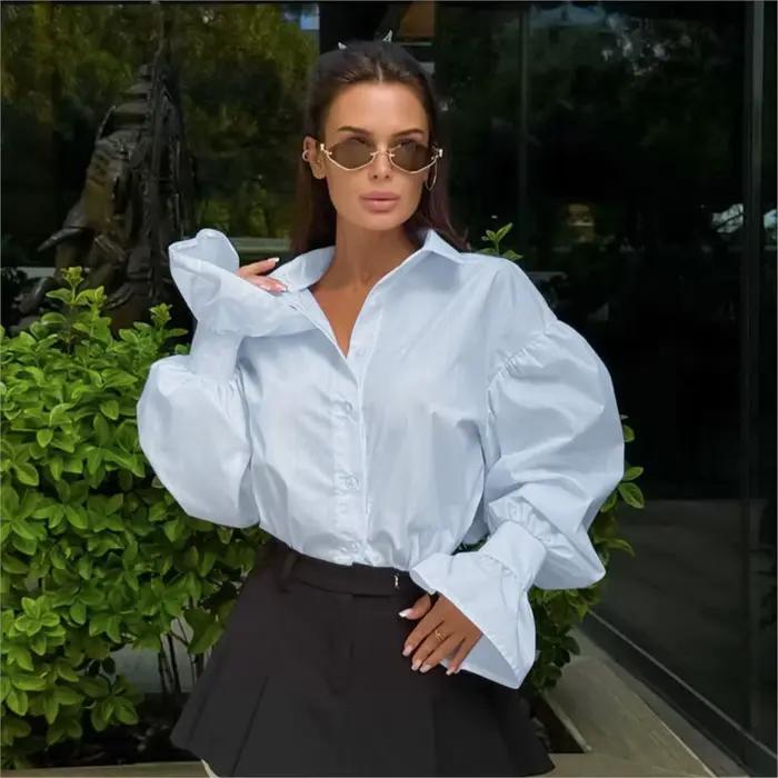 Chemisier en coton à manches longues pour femme