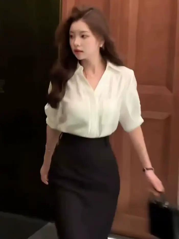 Été blanc chemise à manches courtes 2025 nouveau col en v en mousseline de soie haut élégant bureau dame vêtements hauts
