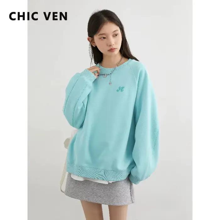CHIC VEN femmes sweats ample décontracté nouveau col rond manches Raglan