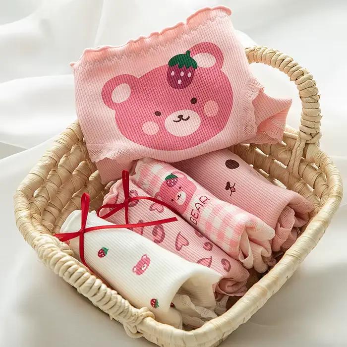 Lot de 1 culotte en coton imprimé ours Kawaii pour femme