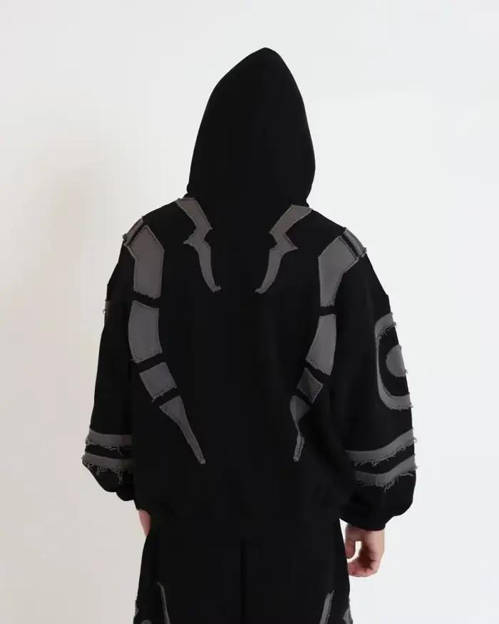 Ensemble sweat-shirt à capuche noir inspiré de la mode masculine et pantalon de jogging streetwear avec empiècements contrastants
