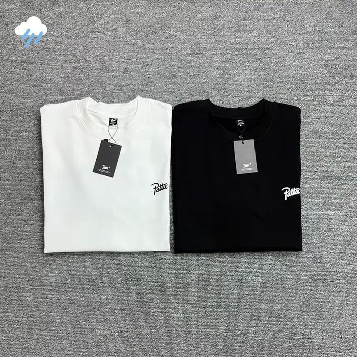 Haute qualité coton hommes femmes Couple couleur unie noir blanc t-shirt ample Simple petites lettres Logo imprimé Patta
