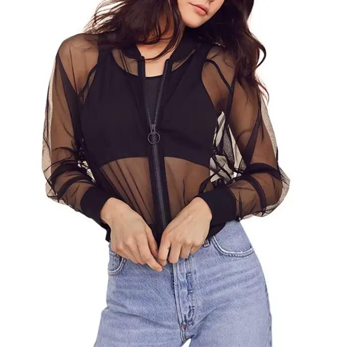 Veste Transparente en Maille pour Femme, Vêtement de Plage Sexy, Fin, Manches sulf, Fermeture Éclair, Collection Été 2024