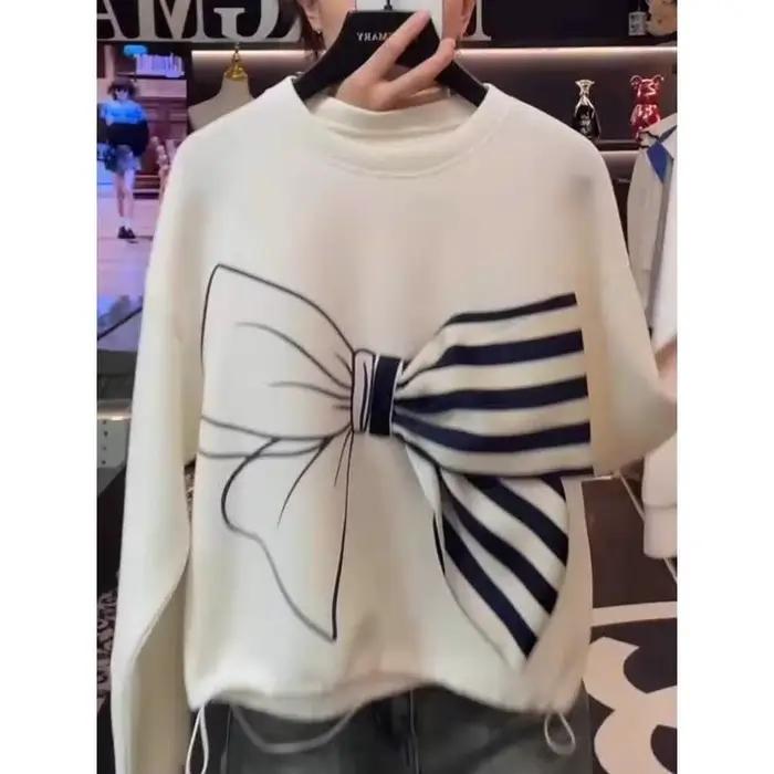 Sweat-shirt imprimé épissé avec nœud pour femme