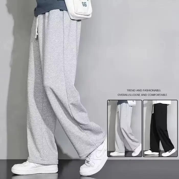 Pantalon de survêtement gris tendance coupe droite ample été 2026 fin et fluide sport décontracté long pour homme