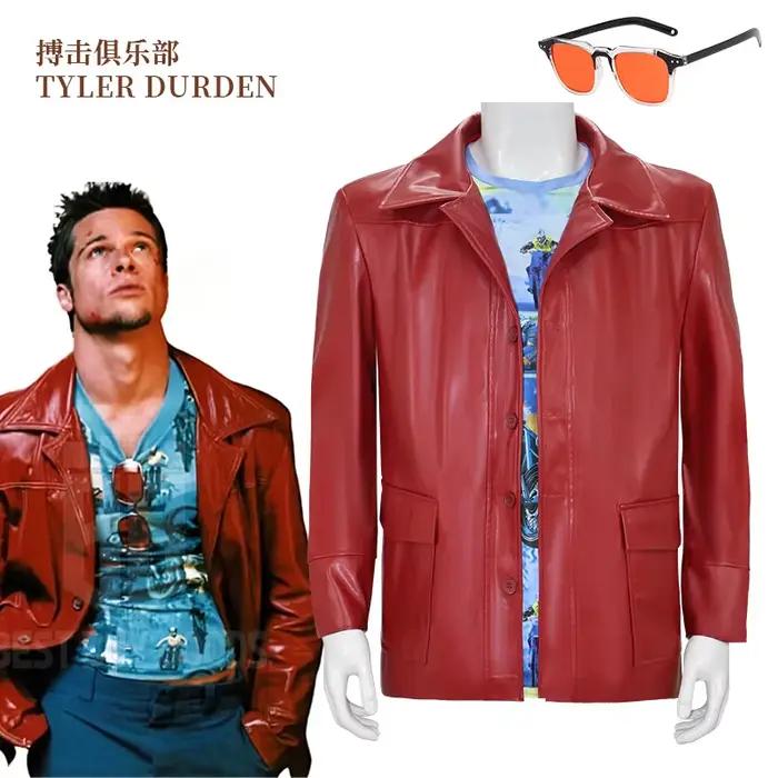 Adultes Fight Club Tyler veste Cosplay Costume film Durden manteau en cuir avec chemise lunettes Halloween carnaval fête