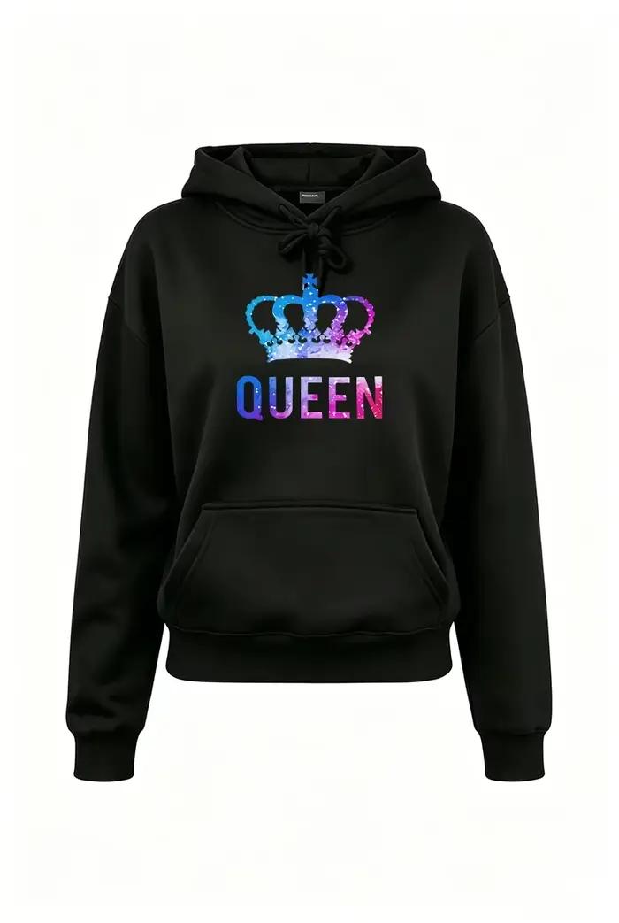Ensemble décontracté pour femme Queen Printing : Sweat à capuche et pantalon de jogging pour sports de plein air – Collection Automne-Hiver