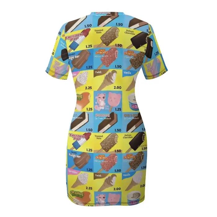 Robe d'été à manches courtes avec menu de camion de crème glacée, vêtements d'été pour femmes, robe de demoiselle d'honneur pour femme