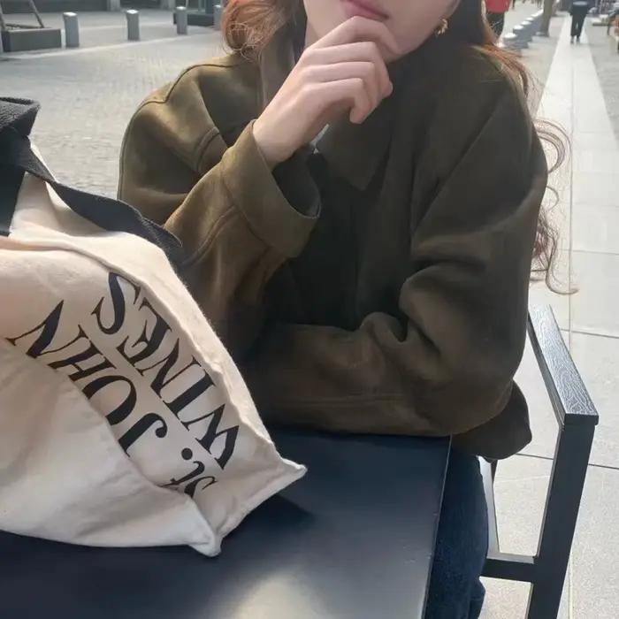 Veste rétro ample en peau de cerf pour femme