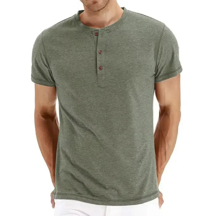Marque qualité coton hommes T-shirt col Henry Design de mode coupe ajustée solide T-shirts