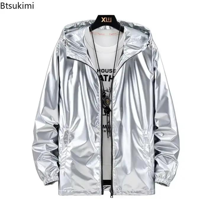 Vestes à capuche à surface brillante pour hommes