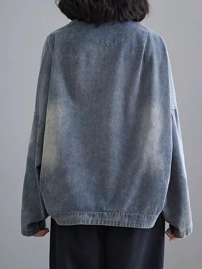 Veste en jean décontractée à manches longues pour femme, col en V, style vintage, nouvelle collection printemps-automne 2026, coupe ample, grandes tailles