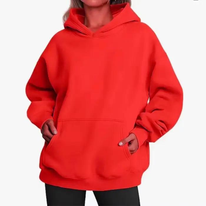 Hip Hop couleur unie à capuche pour femme automne mode vêtements décontracté polaire poche sweats