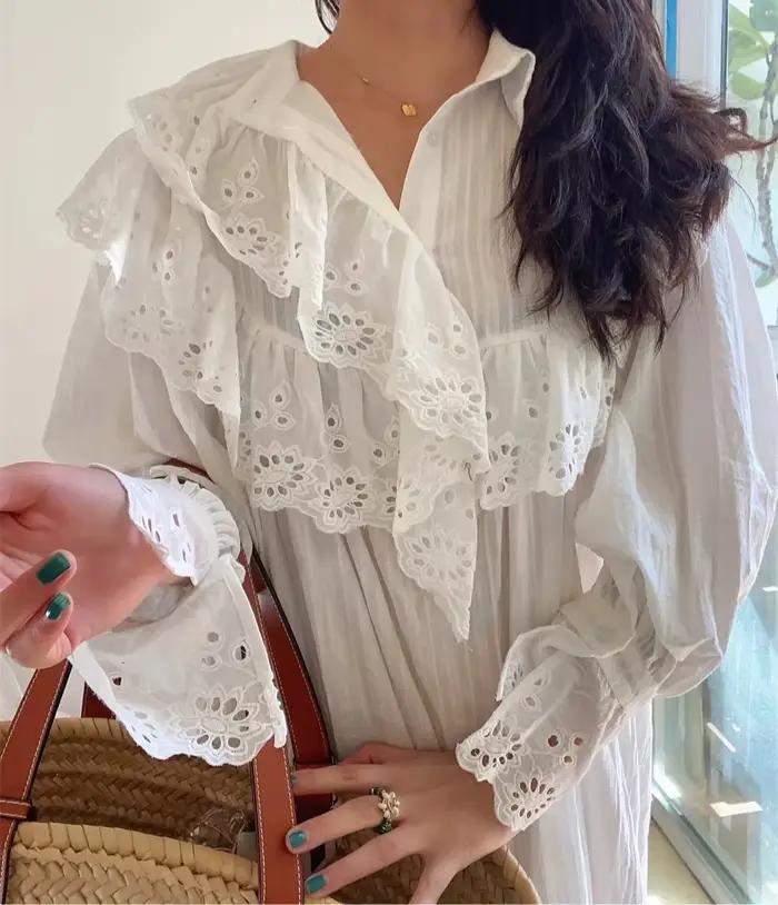Robe à volants évasée à manches longues pour femmes