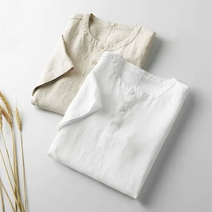 2025 3XL hommes Blouse décontractée coton lin chemise hauts amples à manches courtes t-shirts été décontracté beaux hommes chemises t-shirt Blusa