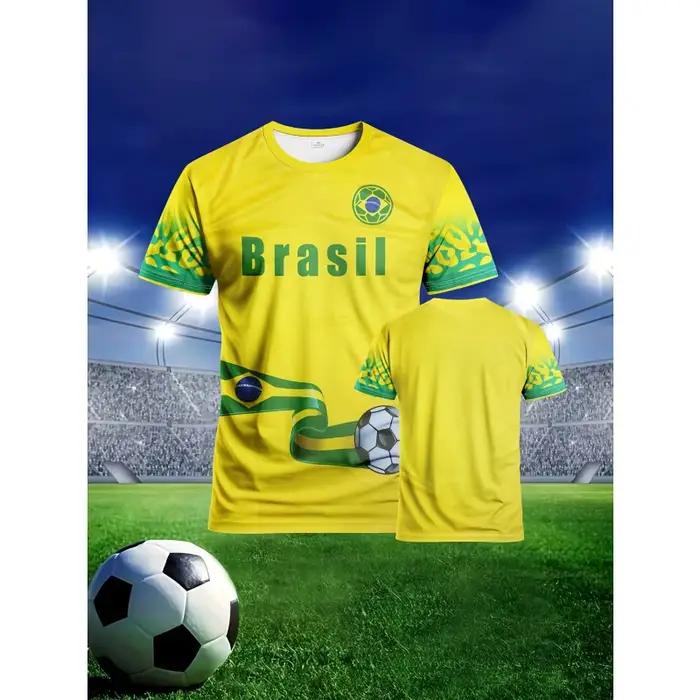 Tshirt motif football brésilien hommes sport hauts de rue manches courtes polyesters motifs 3d occasions spéciales sportives et culturelles