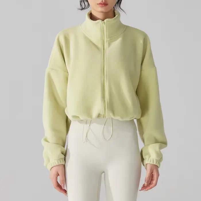 Veste de sport coupe-vent doublée de sourire à manches longues pour femme, manteau de yoga et de fitness, course en plein air, garder au chaud, confortable