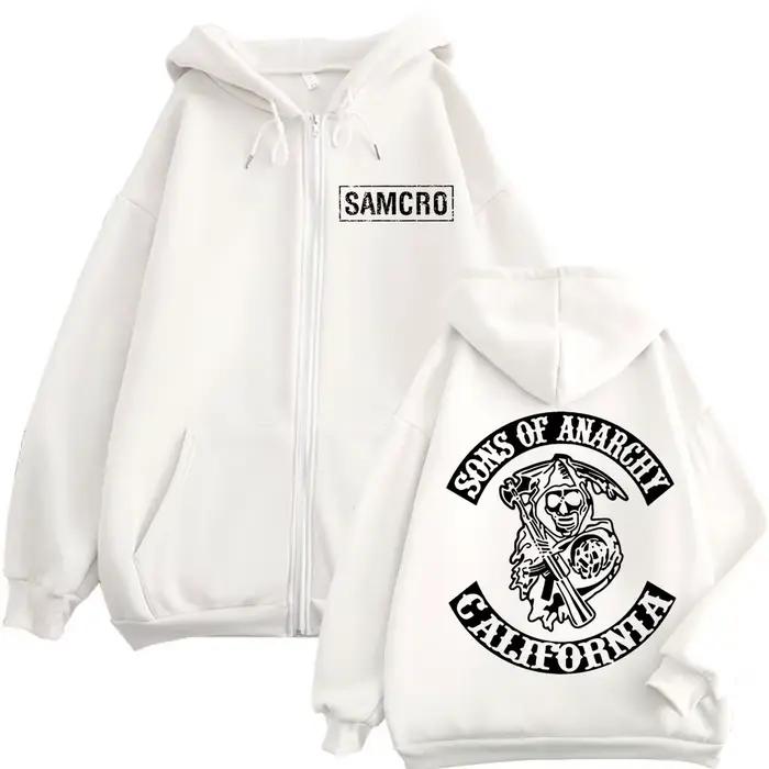 Sons of Anarchy – sweat à capuche avec fermeture éclair imprimée Double face pour hommes et femmes, gothique, Vintage, fermeture éclair, décontracté, mode, pulls surdimensionnés