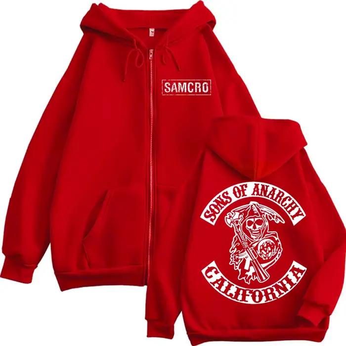 Sons of Anarchy – sweat à capuche avec fermeture éclair imprimée Double face pour hommes et femmes, gothique, Vintage, fermeture éclair, décontracté, mode, pulls surdimensionnés