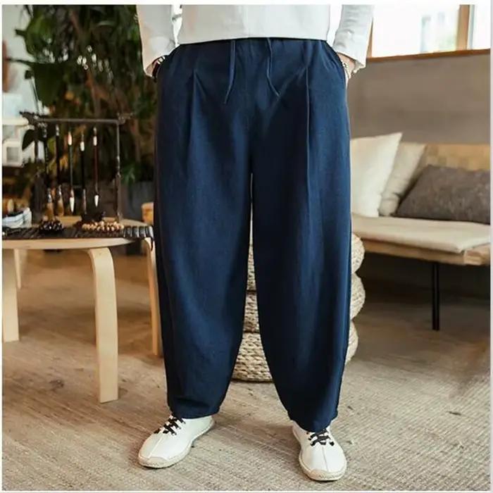 Pantalon large en coton et lin pour homme
