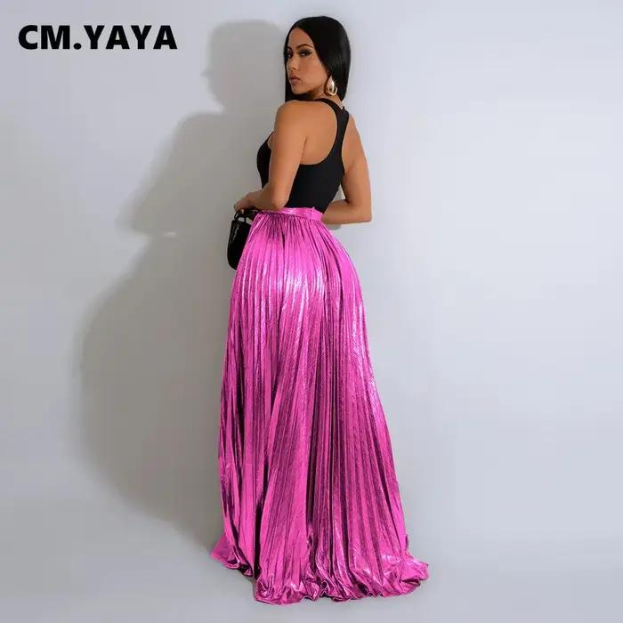CM.YAYA-Jupe longue plissée avec fente latérale haute pour femme