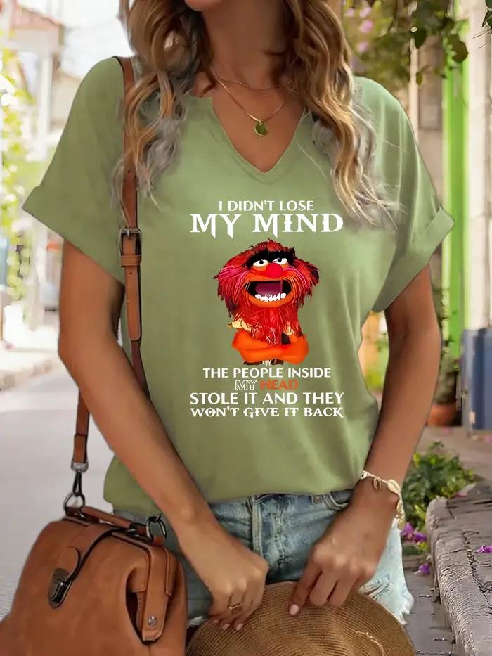 T-shirt graphique à col en V pour femmes