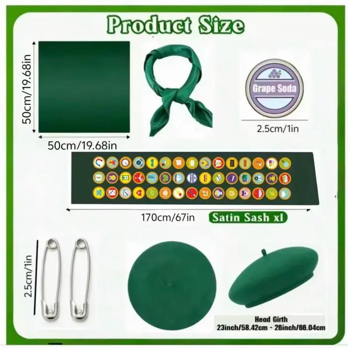 Ensemble de 5 pièces de costume de scout pour femme avec béret vert