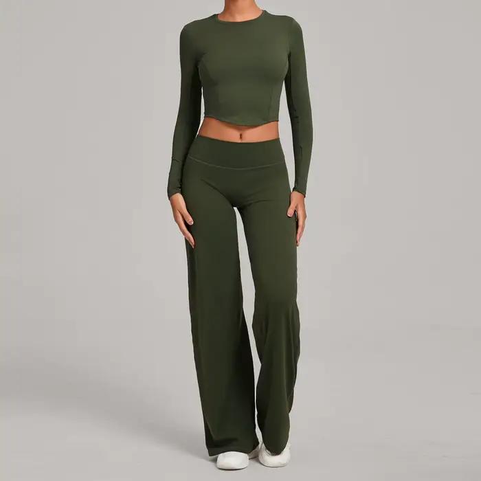 Ensemble de survêtement pour femmes, 2 pièces, ensemble de yoga, ensemble de sport, ensemble de gym, tenue de course, vêtements de sport à manches longues, vêtements de yoga