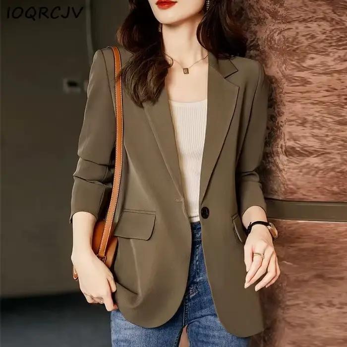 Blazer vert formel pour femme, manteau à manches longues, veste droite à bouton unique, vêtements de travail pour le bureau, nouvelle collection 2023