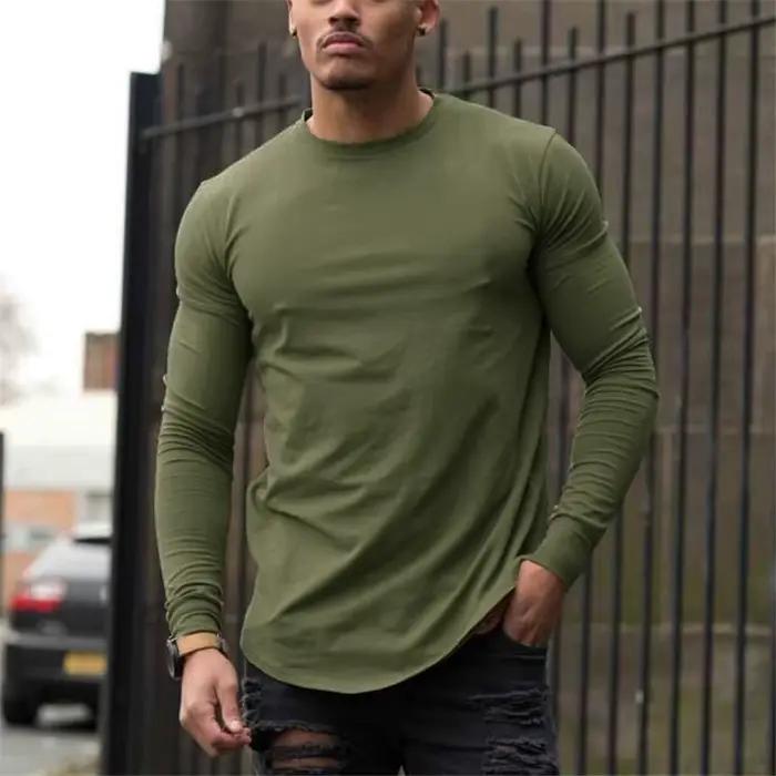 Coton uni respirant à manches longues vêtements salle de Sport Fitness musculation