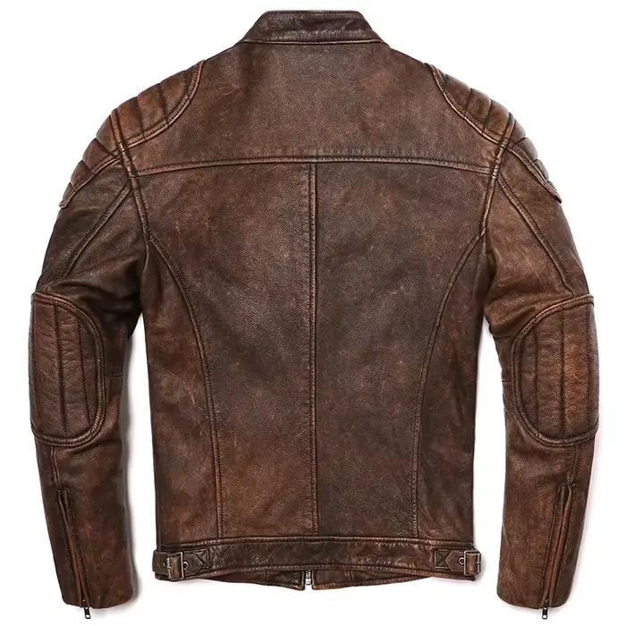Veste Vintage en cuir véritable jaune chameau pour hommes, manteau de motard en peau de vache naturelle véritable, manteau Slim en peau de veau, 2025