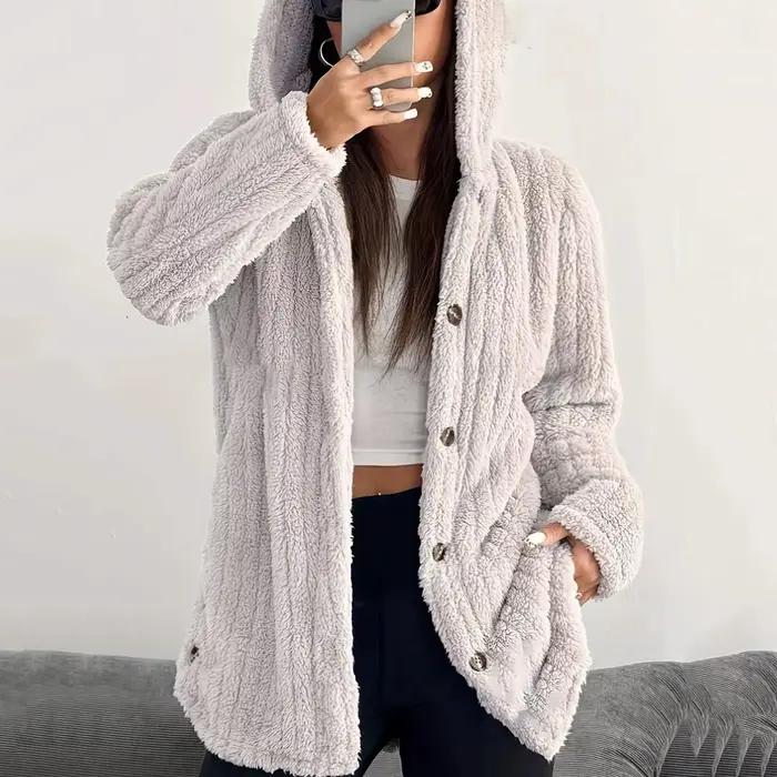 Veste polaire surdimensionnée pour femme avec col rond, matériau polyester, design décontracté, coloris unis, manche évasée, fermeture éclair, pour courses, entraînements et sorties décontractées