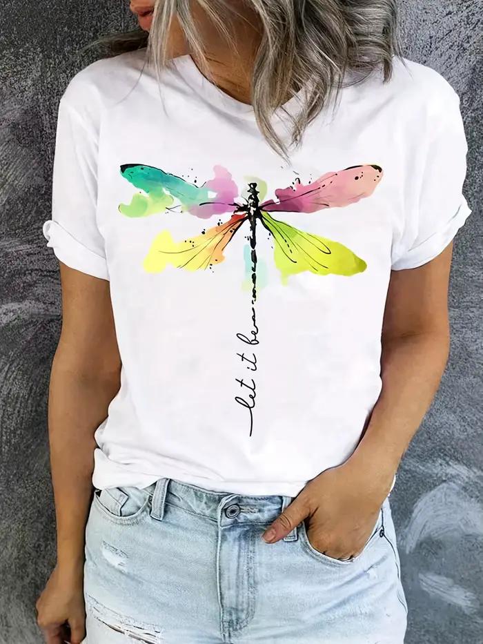 T-Shirt à col rond imprimé libellule