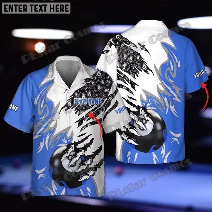 Boule de billard 8 nom personnalisé imprimé en 3D chemise hawaïenne pour hommes été unisexe décontracté plage à manches