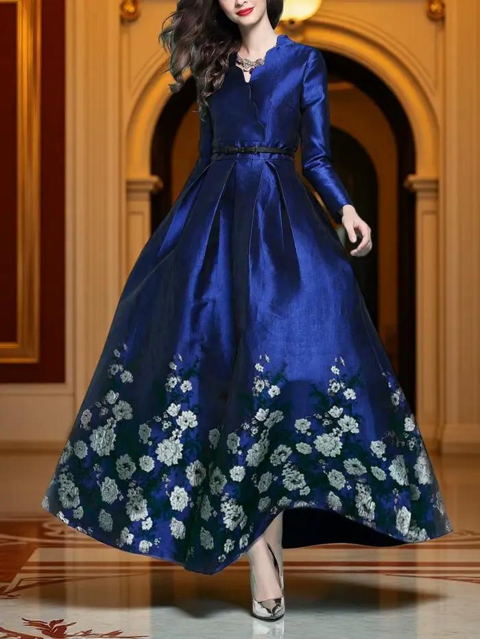 Nouveau modèle de robe jacquard luxueuse et élégante, robe longue pour soirée, robe à manches longues sans ceinture, robe formelle