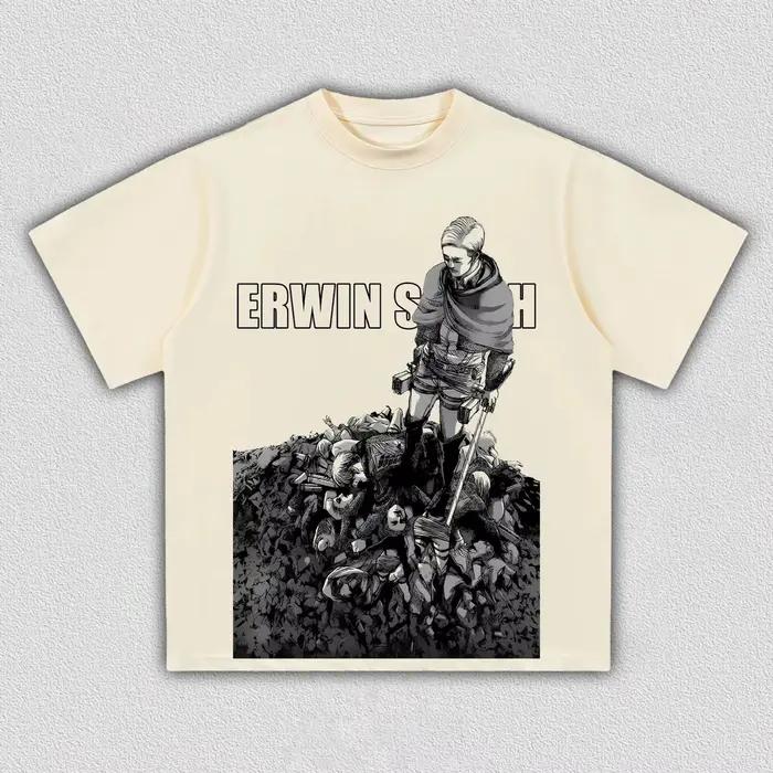 T-shirt en coton de haute qualité avec impression anime Attack on Titan Erwin Smith