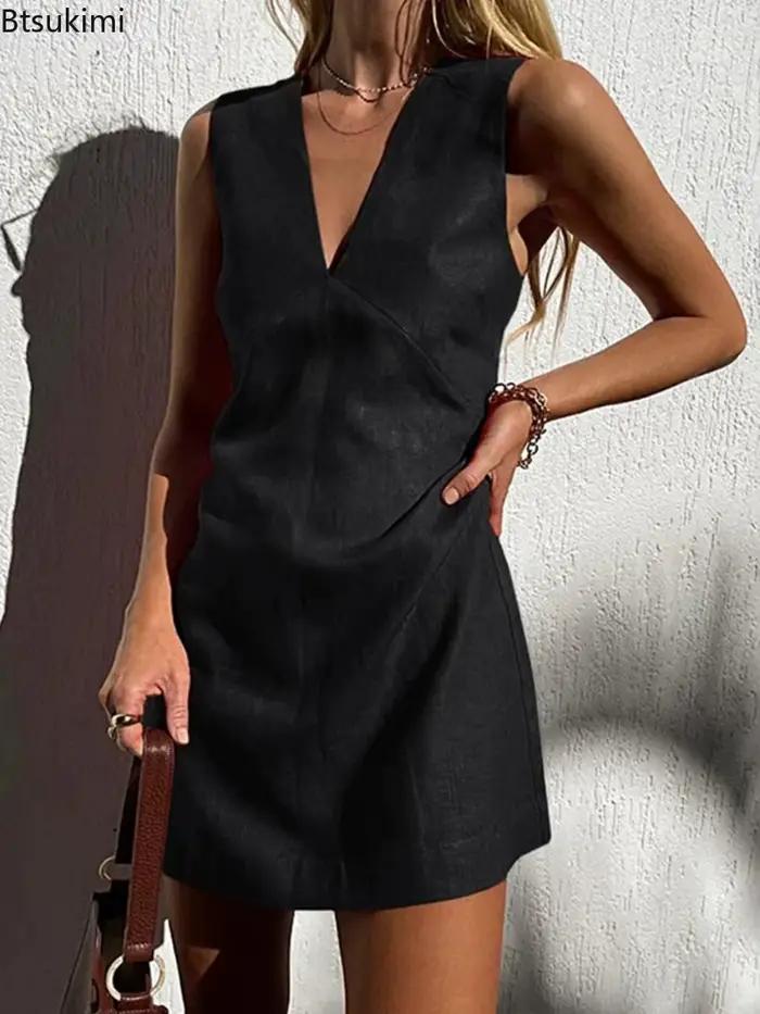 Nouvelle Robe Courte Femme en Lin Vintage 2026 – Élégante