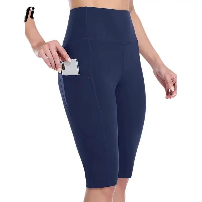 Anfilia femmes Shorts de Yoga Jogging course cyclisme Fitness vêtements de sport taille haute avec poches latérales Shorts sportifs couleur unie