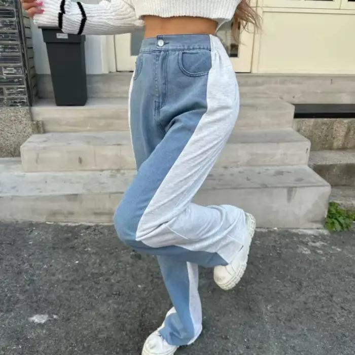 2025 Ropa Y2K mode Patchwork lavé bleu Baggy jean Pantalon pour femmes vêtements coréen décontracté dame