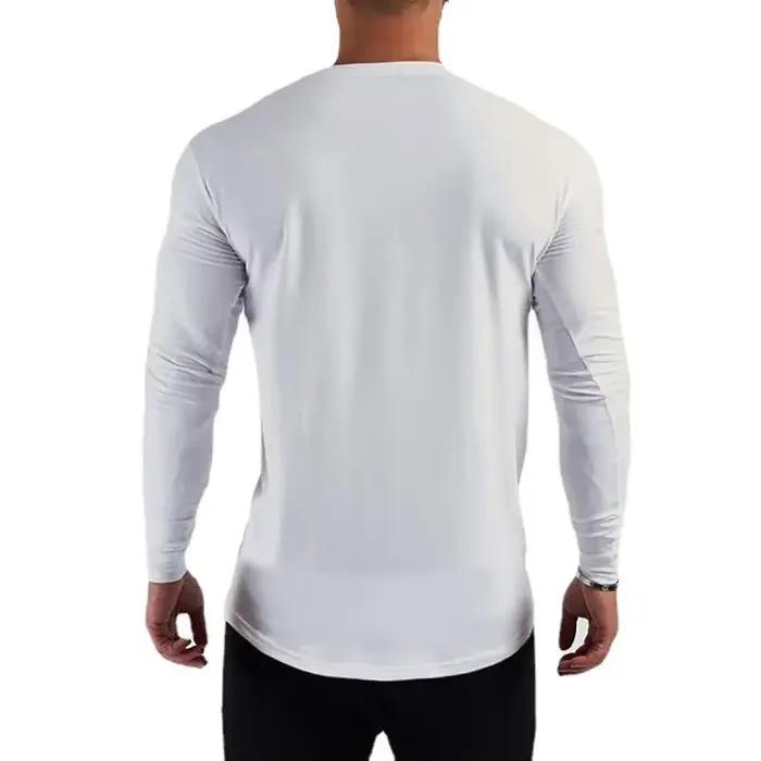Coton uni respirant à manches longues vêtements salle de Sport Fitness musculation