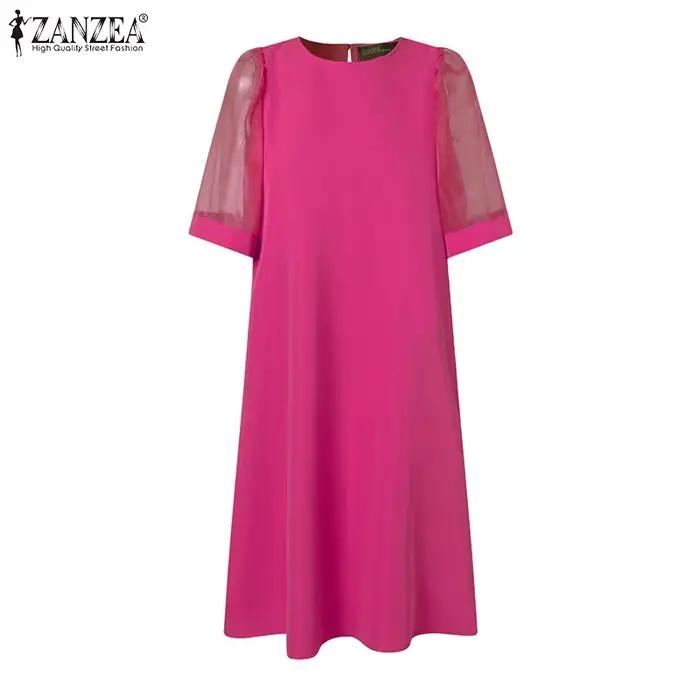 ZANZEA femmes Vintage robes solide maille Patchwork robe d'été décontracté été Mini