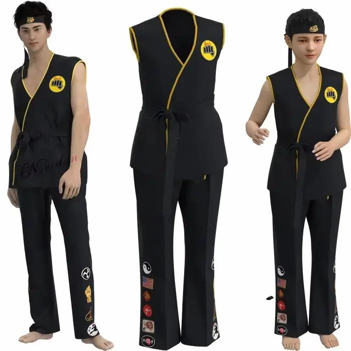 Costume de Cosplay de karaté pour enfants, KOF Cobra Kai, uniforme Kimono noir et blanc, bandeau, Anime, Costume de fête d'halloween, survêtement