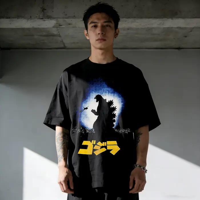 T-Shirt à manches courtes en coton imprimé Godzilla Vintage